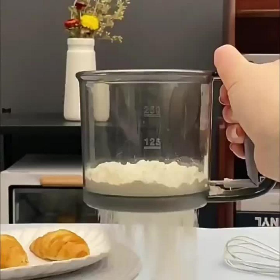 Transparentes Mehlsieb, halbautomatisches Mehlsieb mit Handpresse-Design, antihaftbeschichtete Backwerkzeuge, Küchenhelfer-Zubehör