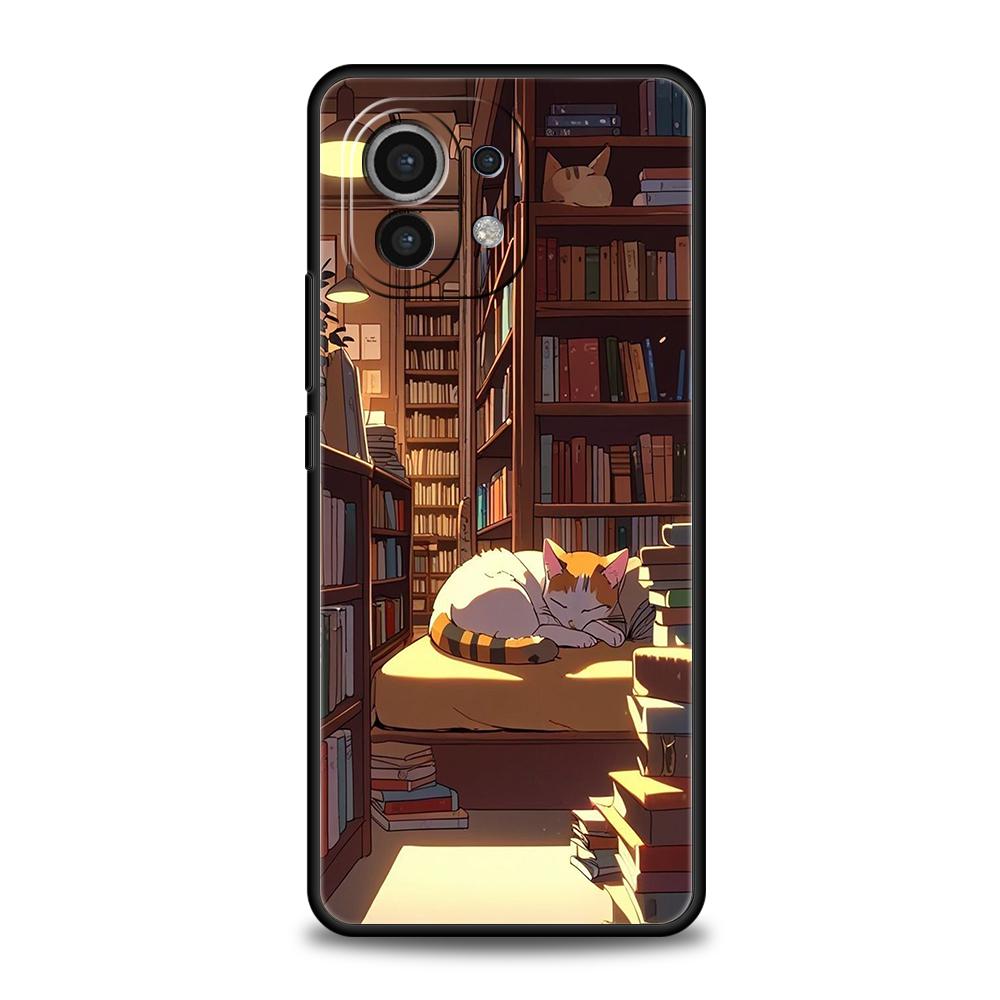 Phone Case Cover for Xiaomi Mi 17 Pro Max 15 14 13 12 11 Ultra 15T 14T 13T 12T Pro Lite Soft TPU Butterfly Cat Bookshelf Design