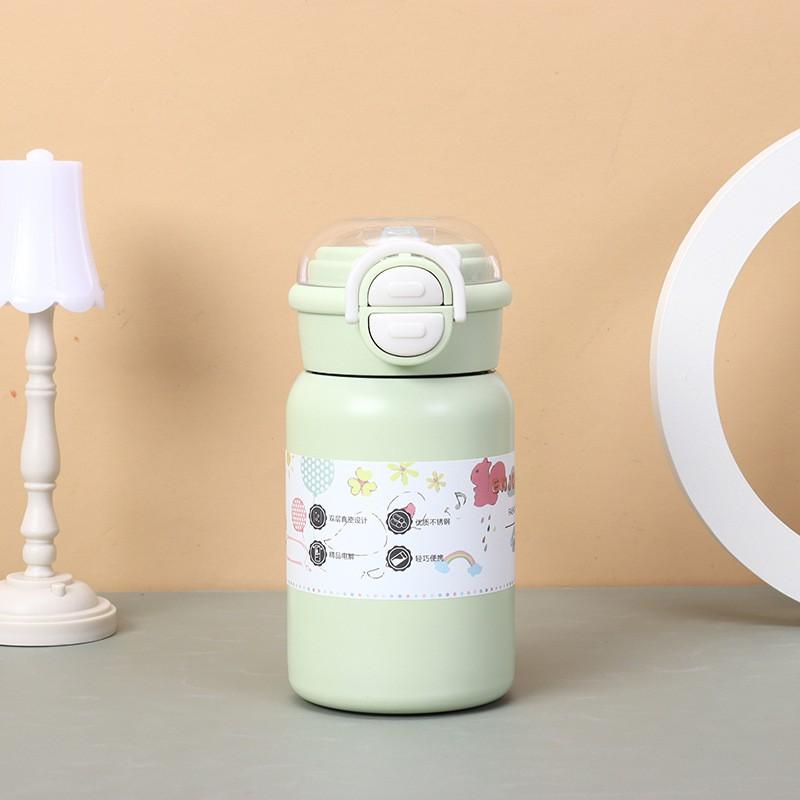 Cute Double-Drink Insulated Tumbler With Straw Women Students Kids 316 Stainless Steel Portable Thermos Cup 400ml