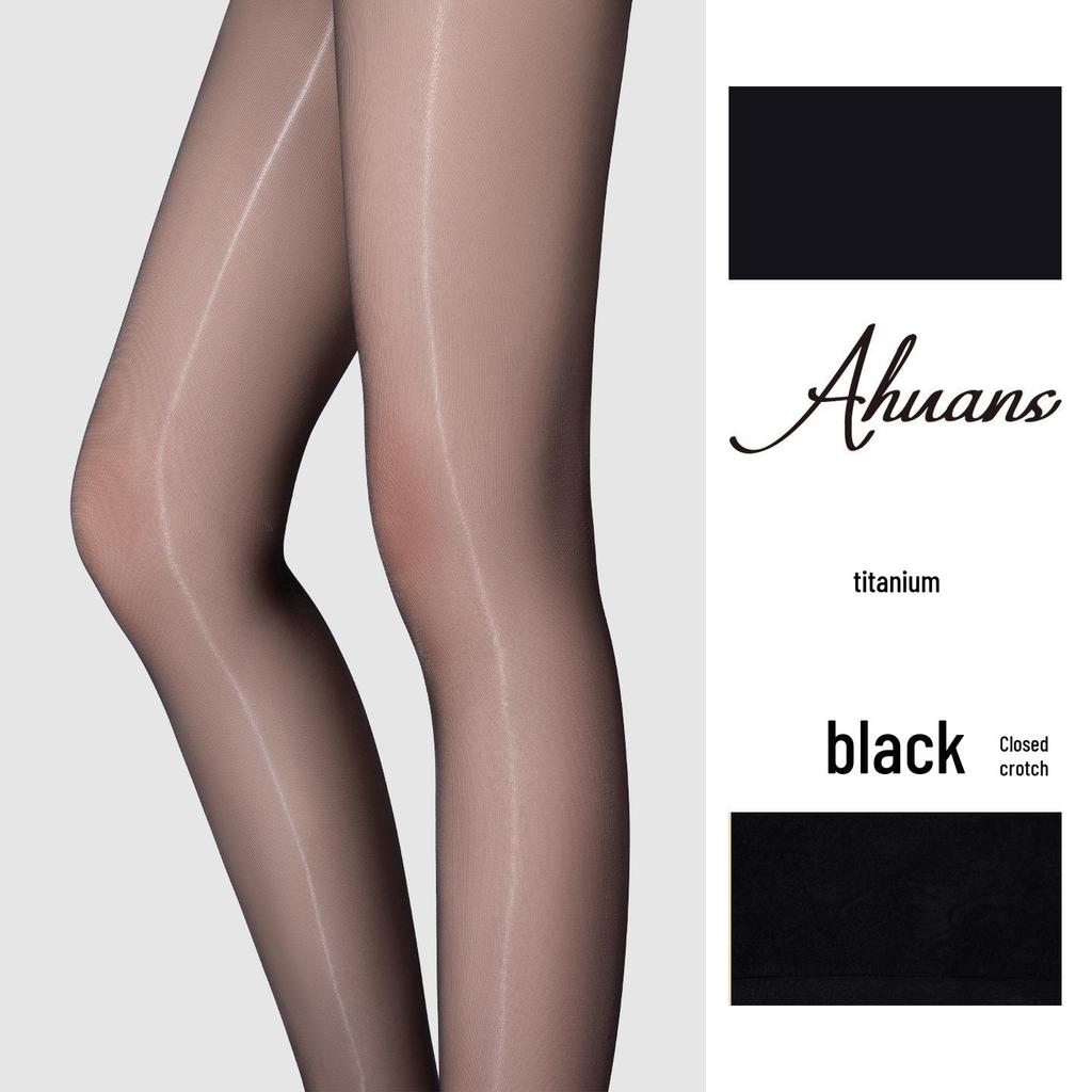 Love Fantasy 'Titanium' Ultra-dünne nahtlose Strumpfhose: Transparente, ölig glänzende Aurora-Strümpfe, tailliert, sexy schwarzes Design.