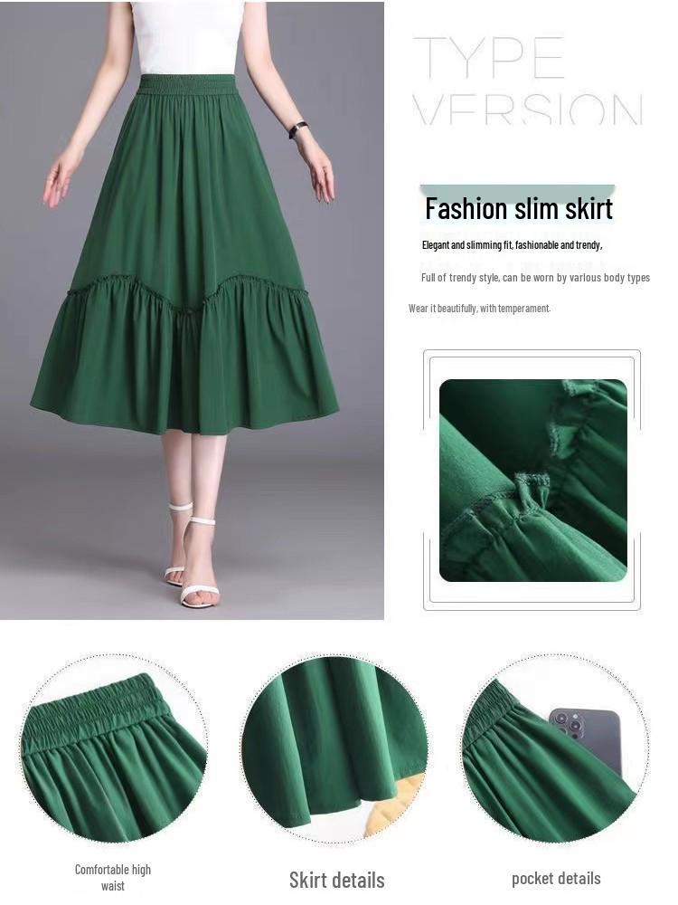 Plus Size Lightweight Pleated A-line Skirt with Elastic High Waist for Summer