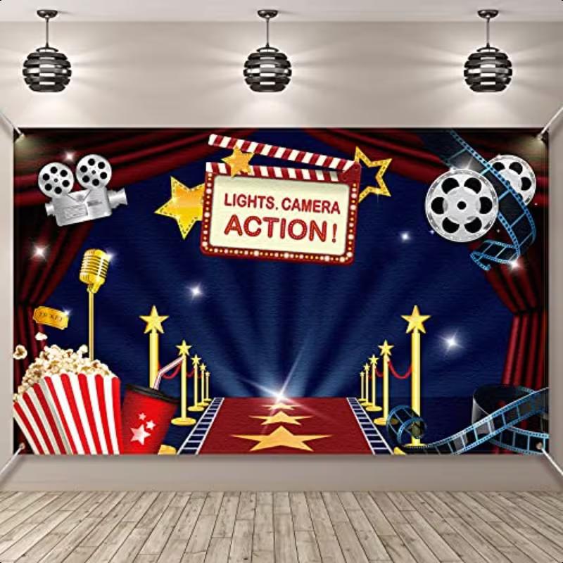 

2D Lights Camera Action Backdrop, Movie Night Party Photo Background 47.2x31.5inch/120*80cm
