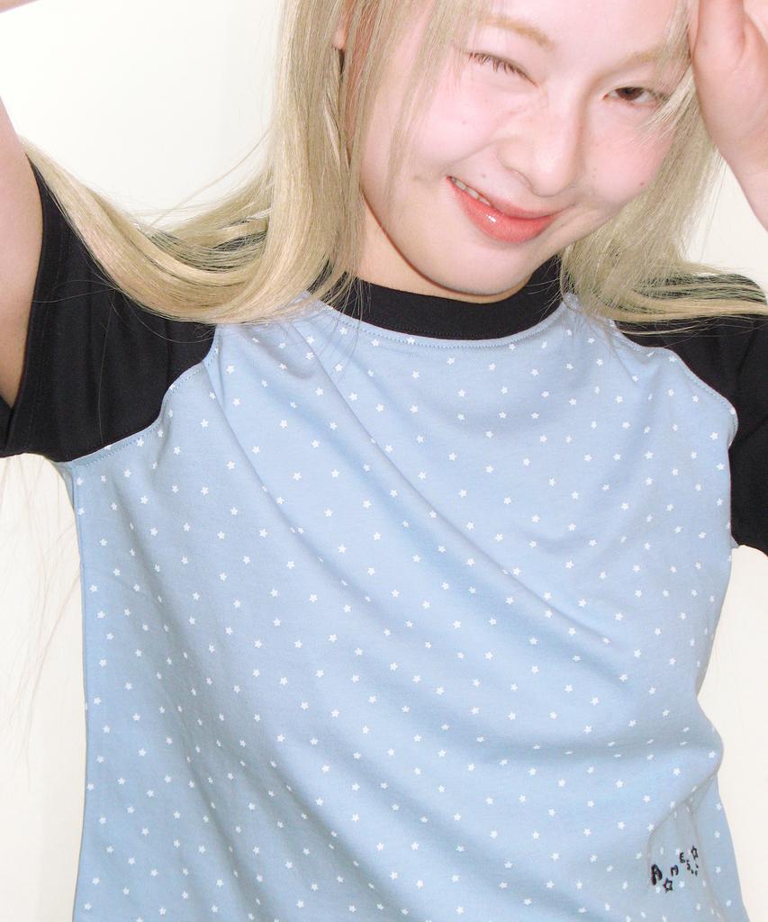 AMES-WORLDWIDE Twinkle Raglan Crop Tee Blue
