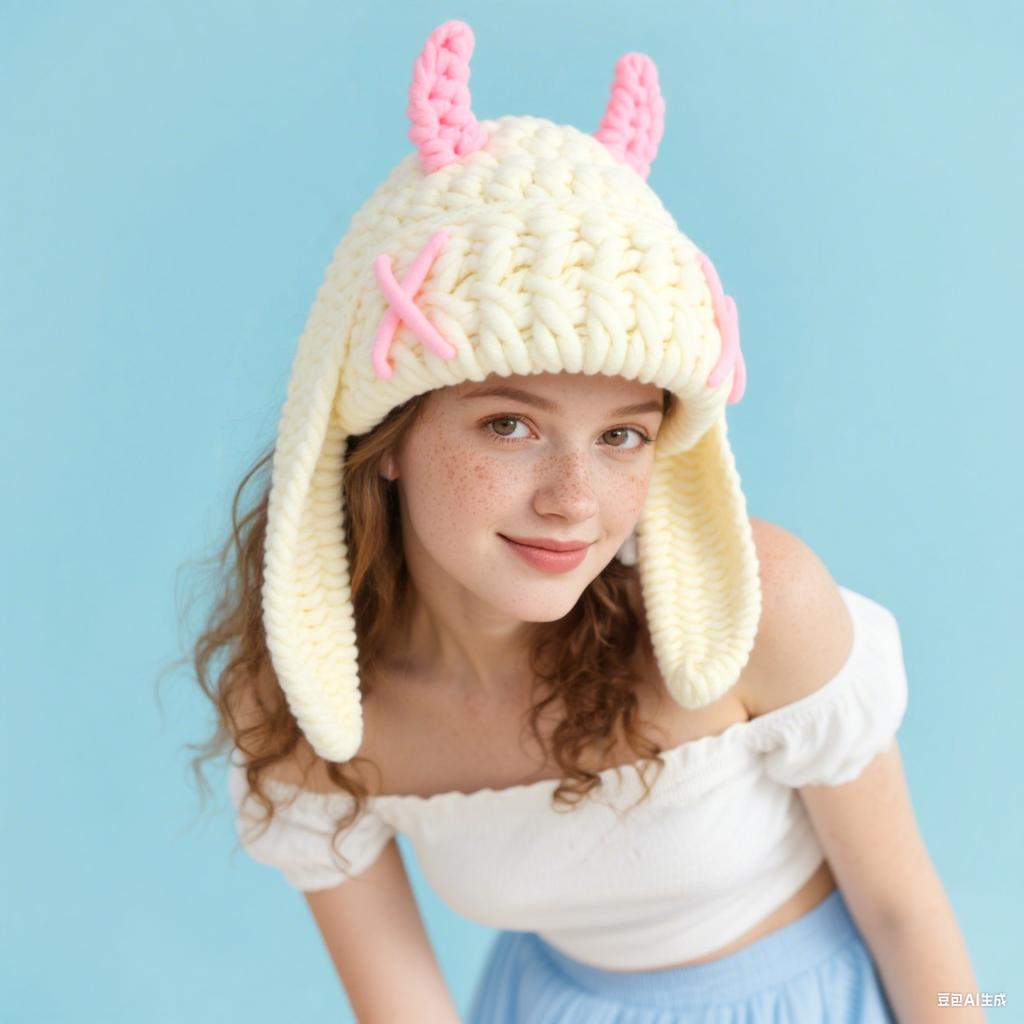 New Little Monster Handmade Knitted Wool Hat Autumn and Winter Thickened Warm Plush Hat Sweet Cool Babe Baotou