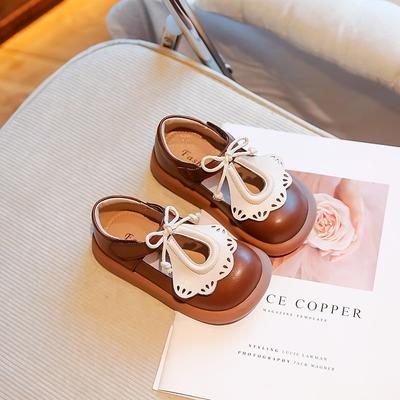 Chaussures Décontractées pour Enfants Dentelle Nœud Simple Crochet et Boucle Chaussures pour Enfants Chaussures en Cuir pour Filles Antidérapantes 2024 Nouveau Printemps Automne Rétro Français