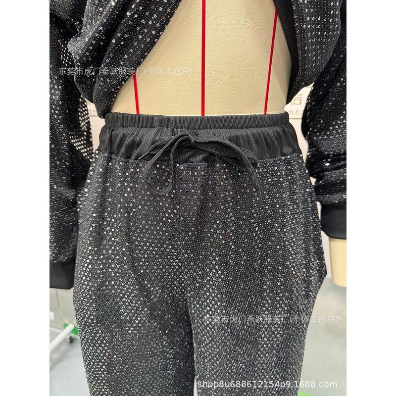 American Cross-Border Autumn and Winter Women clothes Starry Sky Starry Sky Long sleeve round Neck Loose Top Drawstring Wide Leg Two-piece Set Suit