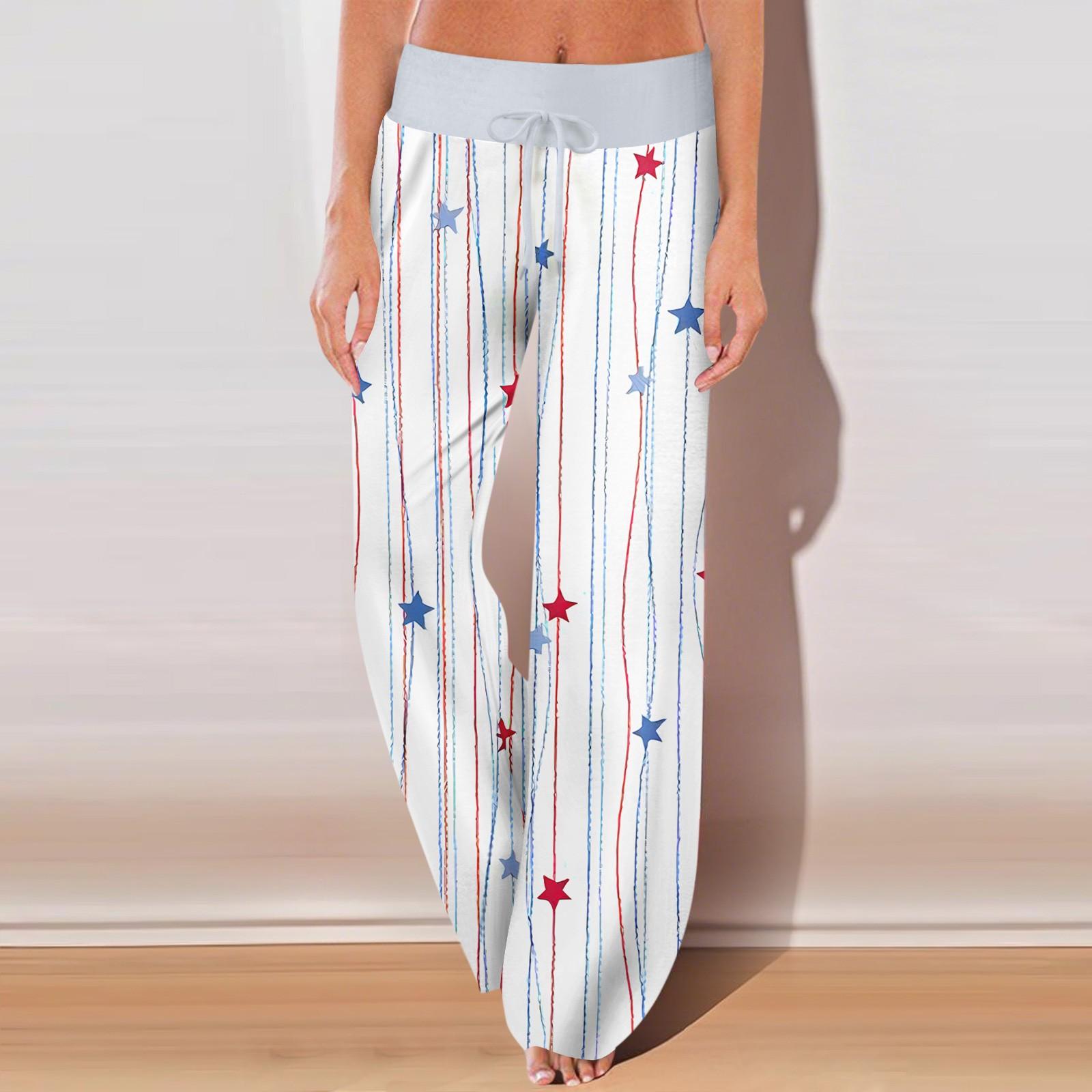 

Women s Casual Sport Pants With Retro Prints, Perfect For Independence Day, Featuring Pockets And Long Length. L синій