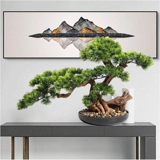 17-inch Artificial Bonsai Tree Realistic Fake Plant Decoration Potted House Desktop Display Green.
