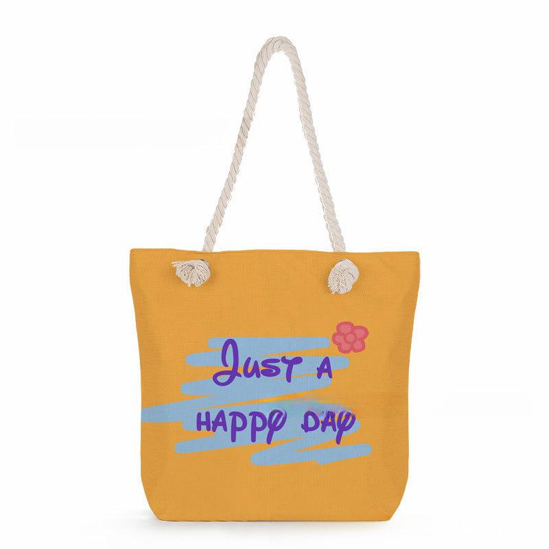 English print thick rope single-shoulder beach bag 7359