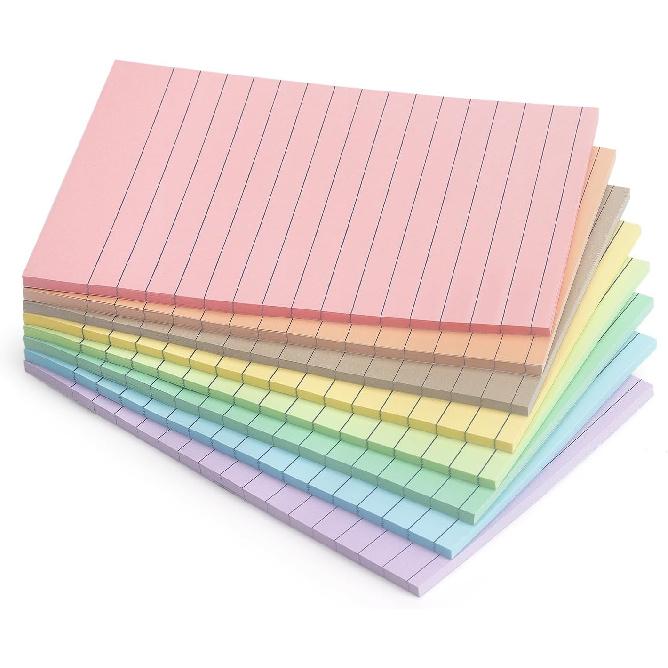 4x6 Inch Lined Sticky Notes, 8 Pack, Light Colors, Premium Self-Adhesive Notepads, Large Sticky Pads for Office, School & Home Use, Easy to Use,