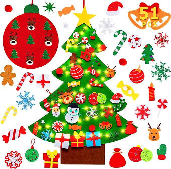 Handmade Felt Christmas Tree for Kids with DIY Ornaments and 3D Pendant