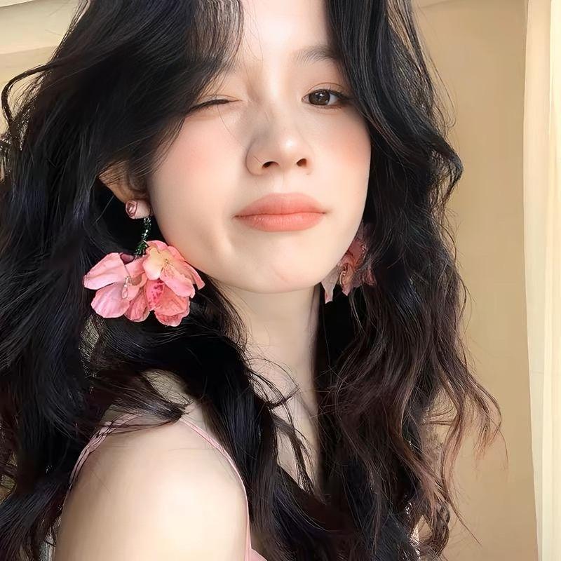 

French Retro Romantic Rose Flower Tassel Earrings Super Fairy Mori Style Red Niche Temperament Vacation Style Wedding Accessories EH1438 [pink rose earrings]]