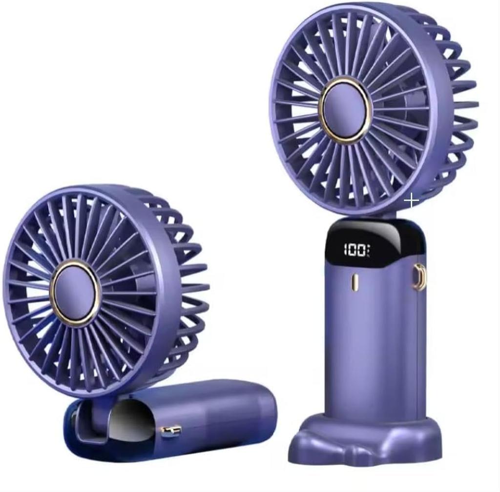 Portable Handheld Fan, Battery Operated Fan with Base, Digital Display, 5 Speeds, Rechargeable Mini Fan for Outdoor Indoor