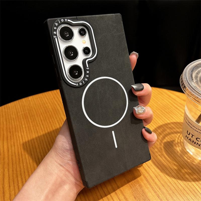 Retro Leather For Magsafe Magnetic Wireless Charge Case For Samsung S25 S24 Ultra Plus S22 S23 Ultra Shockproof Protection Cover