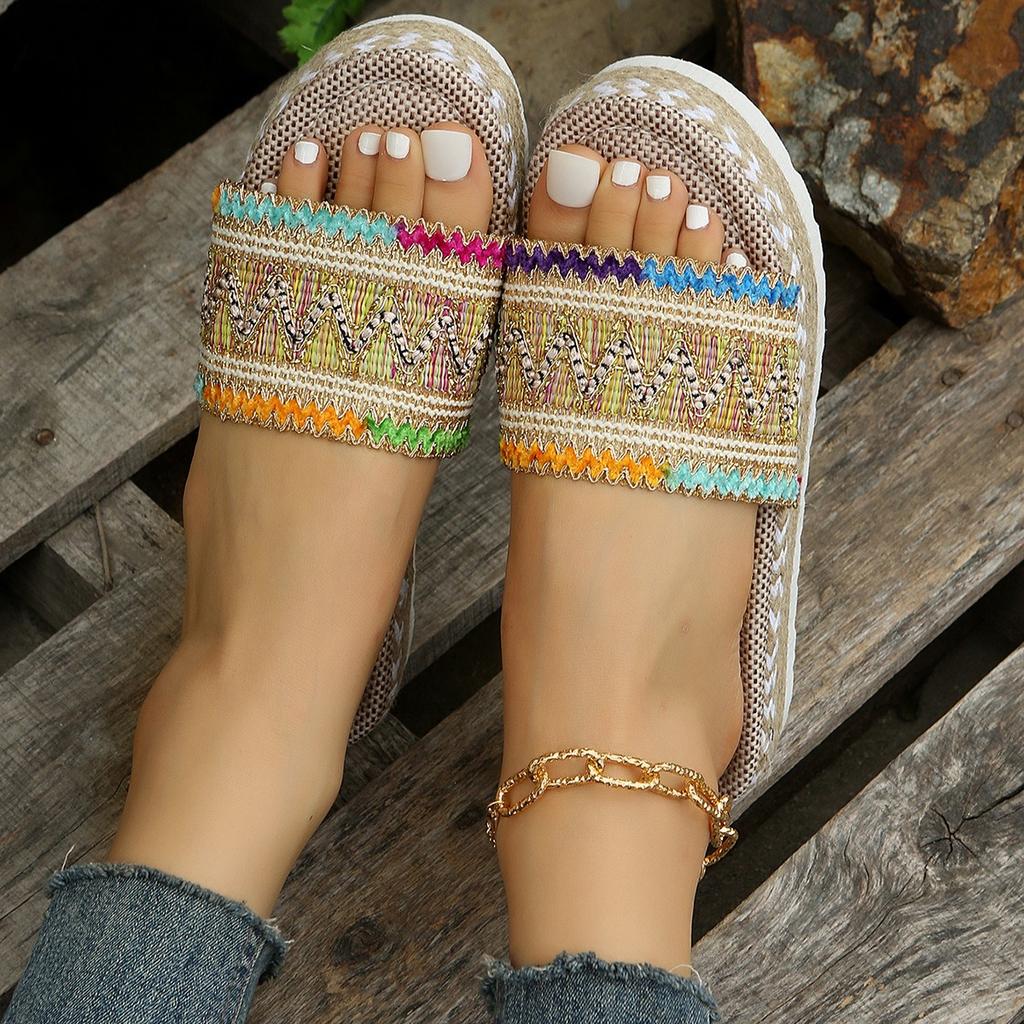 Ladies' Wedge Heel Sandals, Thick-soled Shoes Made of Woven Hemp Rope, and Comfortable Sponge Slippers
