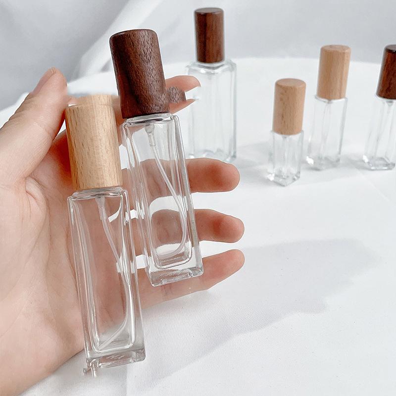 5/10/20/30ml Portable Glass Spray Bottle Beech Lid Perfume Bottle Walnut Cover Empty Bottle Sample Vial Cosmetic Container