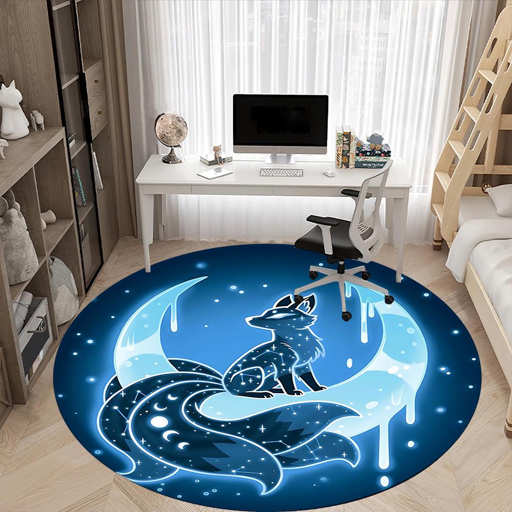 1pc Moon Fox Office Round Area Rug,  Mat Suitable For Office, Under Office Chairs Bedroom Living Room Home Decor, Room Deco