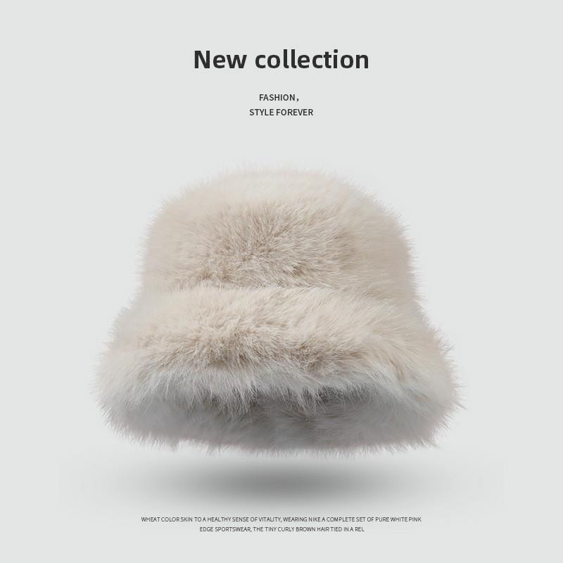Womens Faux Fox Fur Winter Warm Hat With Wide Brim Ear Protection Solid Color Plush Cap In Multiple Shades