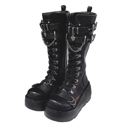 Mode Motorlaarzen Platformlaarzen voor Dames Sleehakken Knielaarzen Zwart Veters Mode Goth Gothic Laarzen Punk Schoenen Meisjes Winter