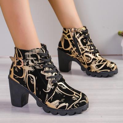 2024 Neu Frühling Winter Damen High Heels Hohe Qualität Schnürschuhe Europäische Damenschuhe Leopardenmuster High Heels Stiefel mit Seitenreißverschluss