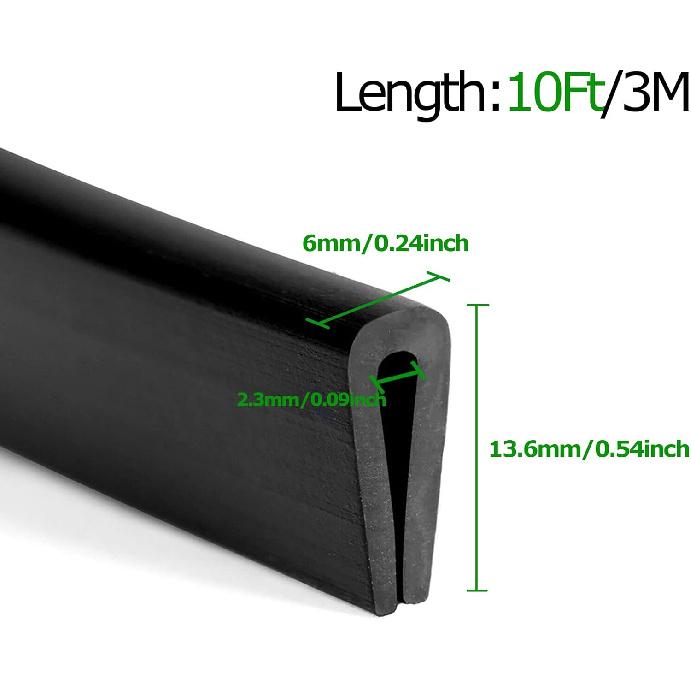 Rubber Edge Trim Black, U Channel PVC Plastic, Metal Sharp Edge Protector Fit For 0.09", Length 10 Feet (3.05 Meter)