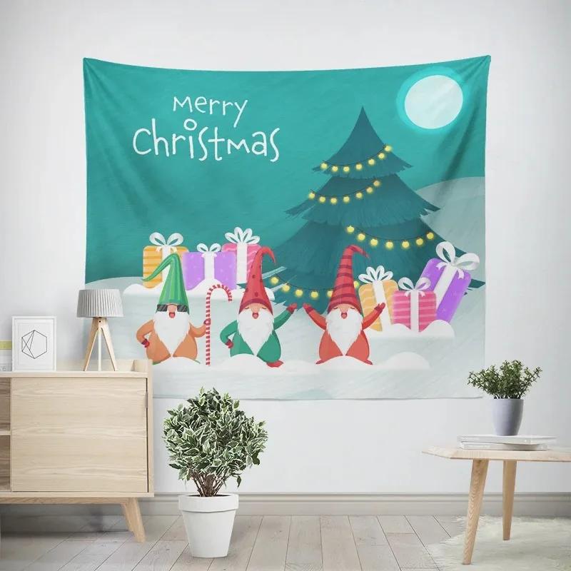 New Year Christmas Cartoon Santa Claus Pattern Tapestry Living Room Sofa Home Decoration Christmas Gift