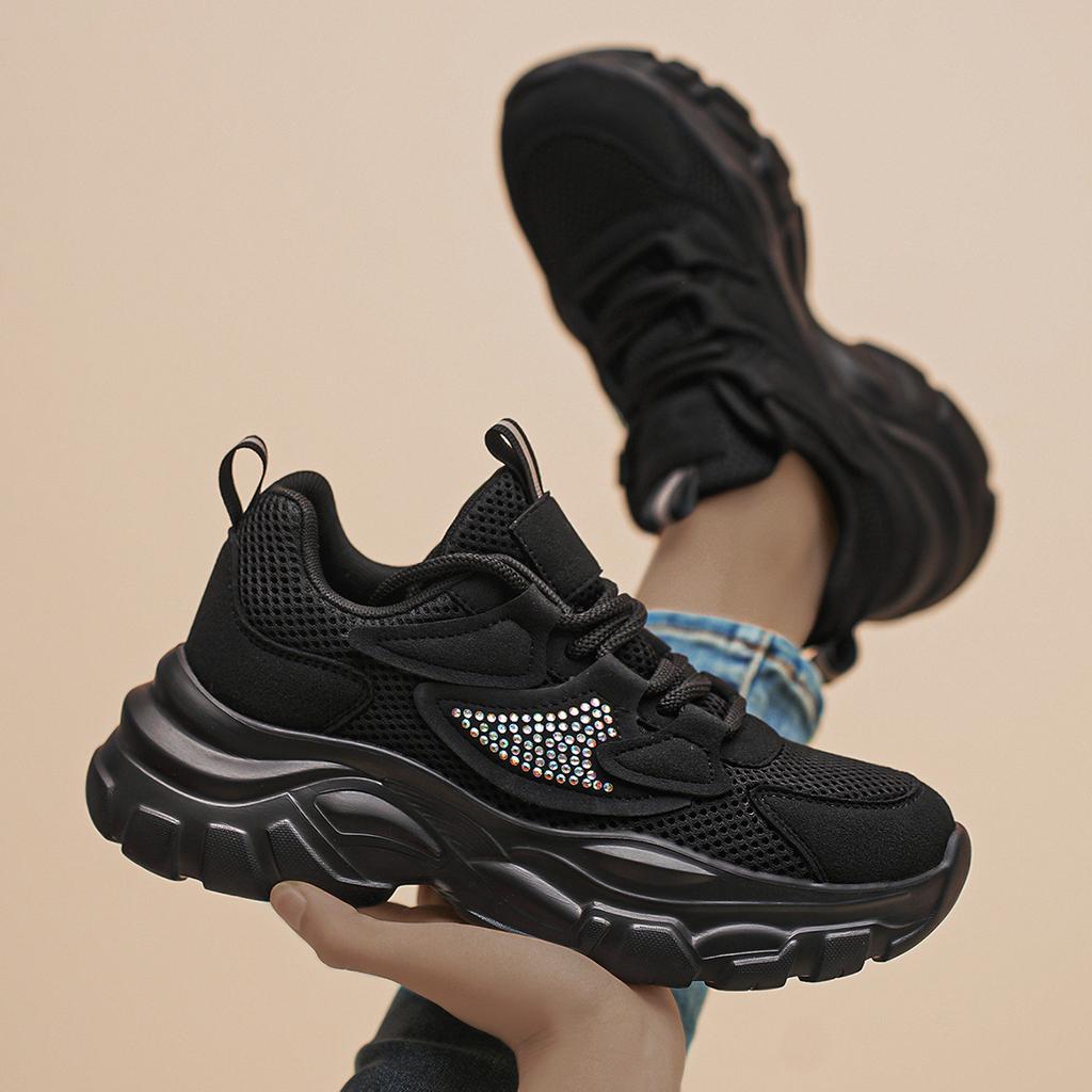 2025 Summer Mesh Sports Dad Shoes Women's Thick Soles Increase Ins Popular Fashion Versatile Breathable Soft Soles Single Shoes