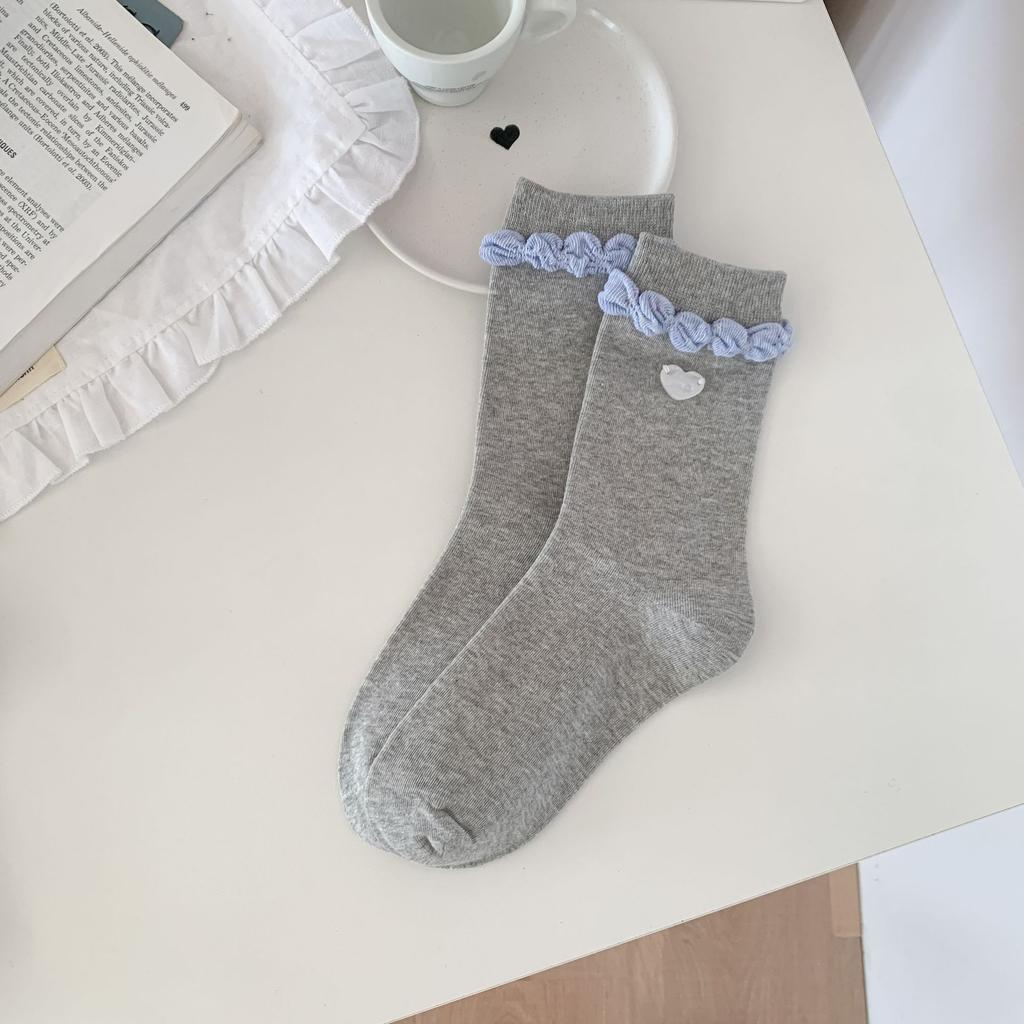 Ladies Spring and Autumn Love Button Accessories Embroidery Lace In Tube Socks