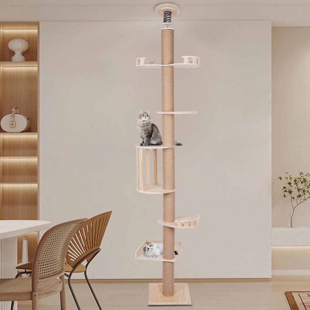 Large Cat Tree Tower for Indoor Cats, 100-104 Inches Tall, Multi-Level Cat Climber with Sisal Scratching Posts, Wooden Cat Condo