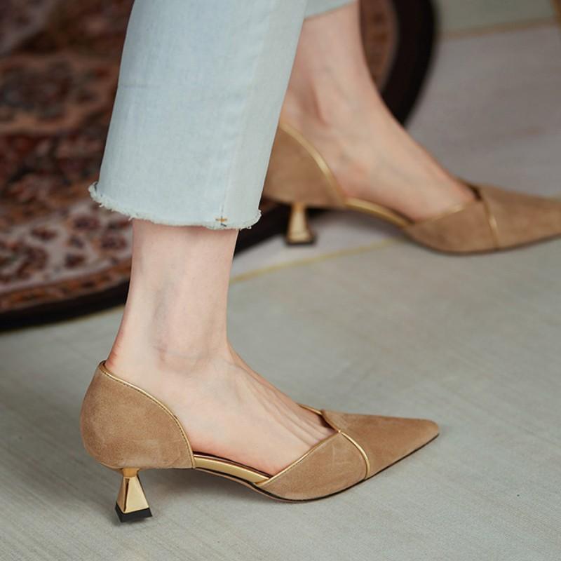 Women's French Vintage High Heels 2024 Summer New Women Luxury Designer Style Comfortable Breathable Mid Heel Single Shoes