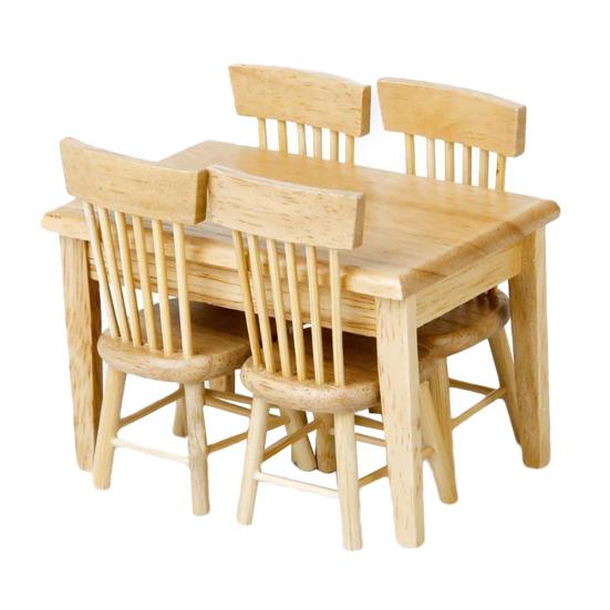5Pcs Dining Table Chair Model 1:12 Dollhouse Miniature Wooden Furniture Toy Set