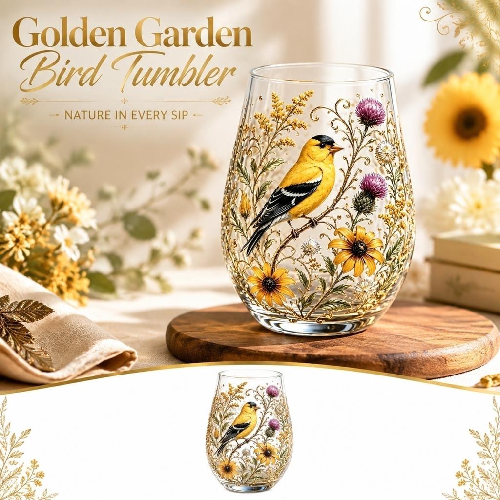 Glazen Tumbler zonder Steel met Gedetailleerd Bloemen- en Vogelontwerp Handgemaakt Duurzaam Glaswerk voor Dagelijks Gebruik en Speciale Gelegenheden
