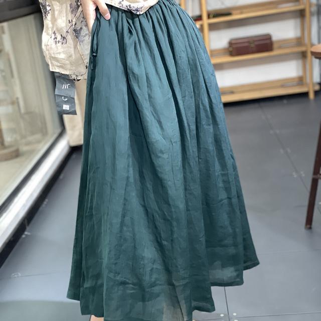 Japanese Literary A-line Skirt High Waist Large Cotton Linen Skirt for Women In Summer