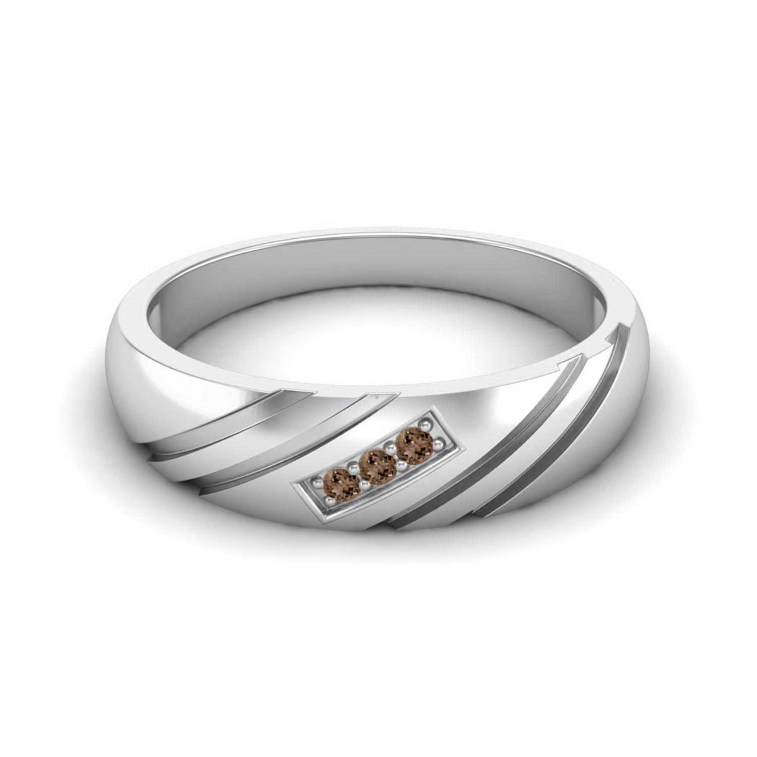 0.09 Ctw Round Smoky Quartz 925 Sterling Silver Three Stone Stackable Women Promise Ring 7