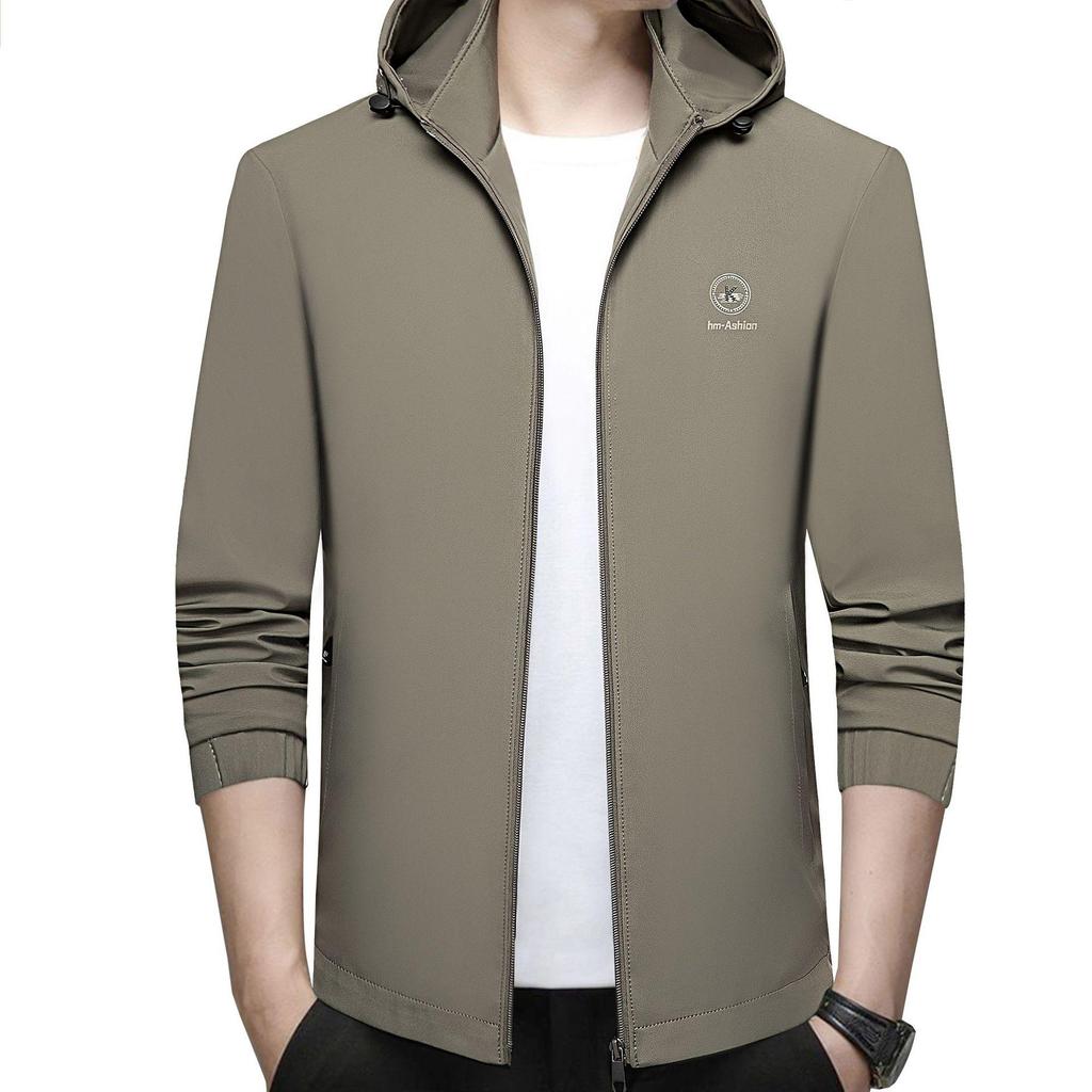 Stylish Men's 2024 Spring Hooded Jacket: Versatile Business Casual Coat In Solid Colors