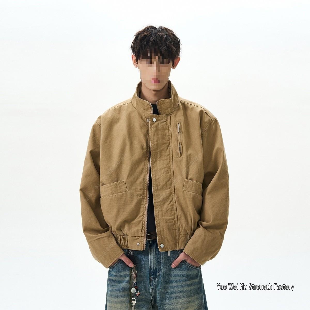 Men s Retro Pilot Jacket - Loose Fit, Stand Collar, Short Barn Style for Spring & Autumn M хаки