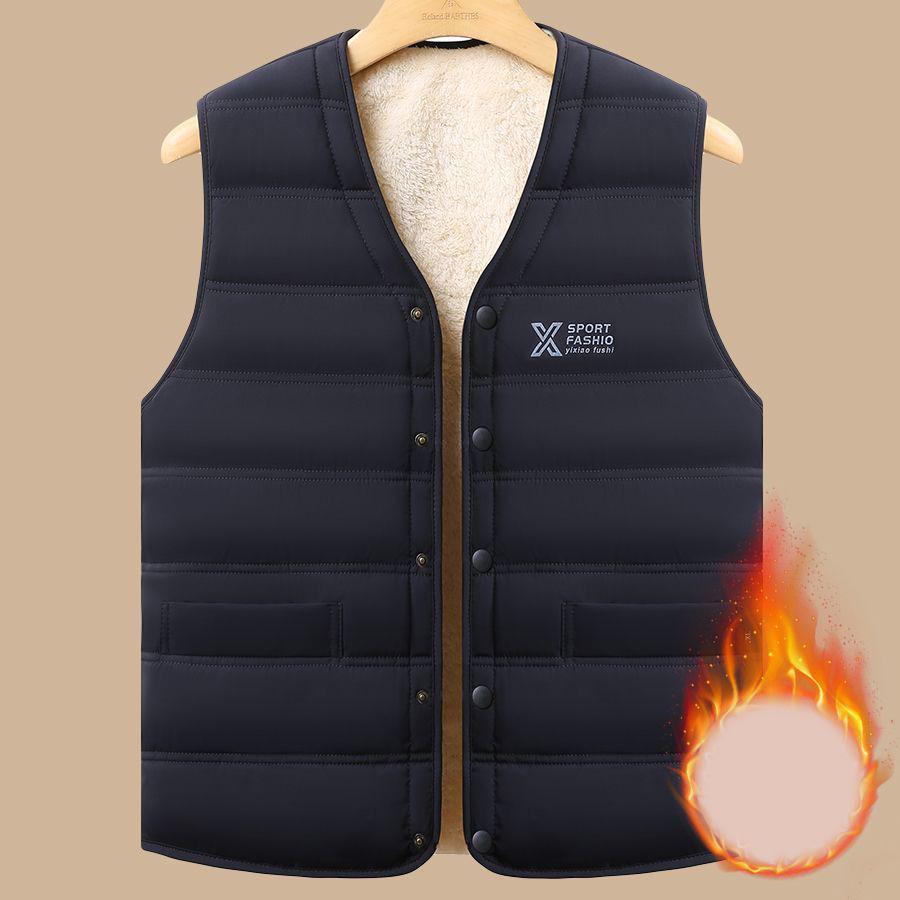 Winter Men Fleece Warm Vest Jacket Letter Print Windproof Wool Liner Warm V-neck Casual Coats Padded Thicken Outdoor Waistcoats