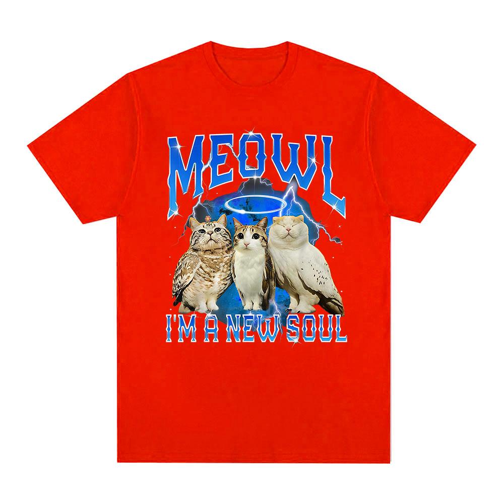 Meowl Cat Owl Funny Meme Im A New Soul Tshirts Mens Clothing Fashion Harajuku Short Sleeves Tees Cotton Summer T Shirts Tops