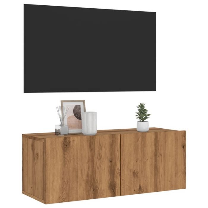 VidaXL Meuble TV mural chêne artisanal 80x30x30 cm bois d'ingénierie, support TV, armoire média, console TV, meuble HiFi, 856017
