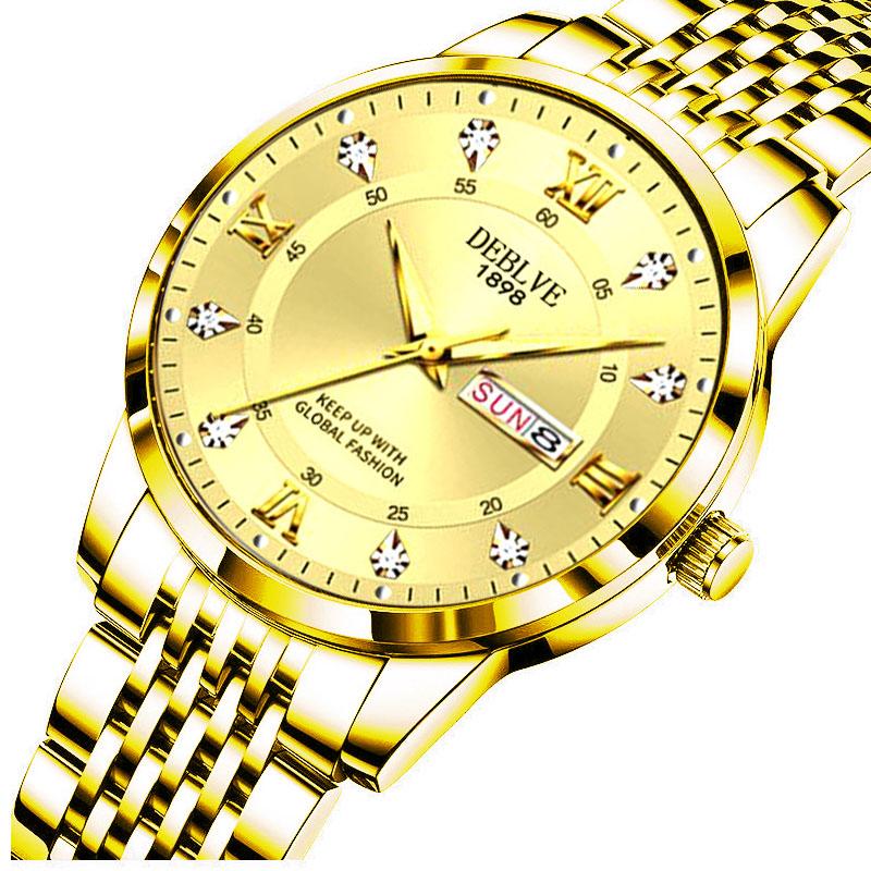 Luxury Stainless Steel Top Quailty Push Button Hidden Clasp Waterproof Luminous Date Week Sport Wrist Watches
