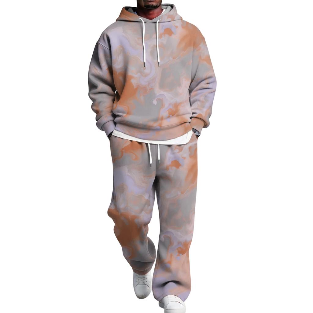 Men's Hoodie and Sweatpants Set with Elastic Waist, Casual Two Piece Outfit