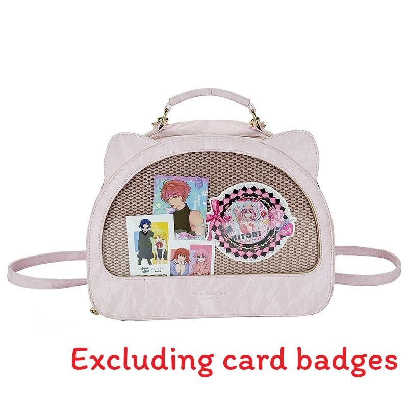 Cute Head Cat Semicircular Backpack With Transparent Layer To Badges Hold