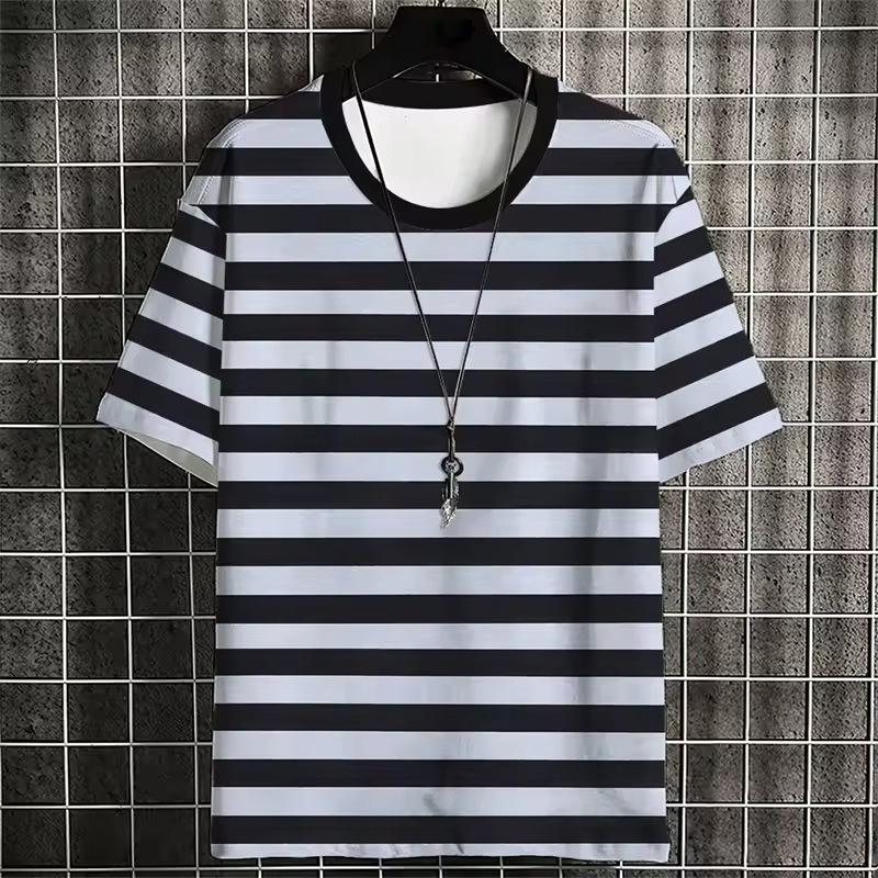 

Retro Striped Graphic T Shirts For Men Summer Simple Short Sleeve Crew Neck 3D Printed T-shirts Casual Oversized Daily Wear Tees S