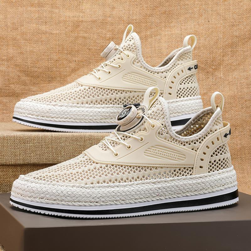 Herrenschuhe großes Mesh hohl atmungsaktiv Sommer neue Board-Schuhe erhöhend drehbarer Knopf Abdeckung Füße lässige Sport trendige Schuhe