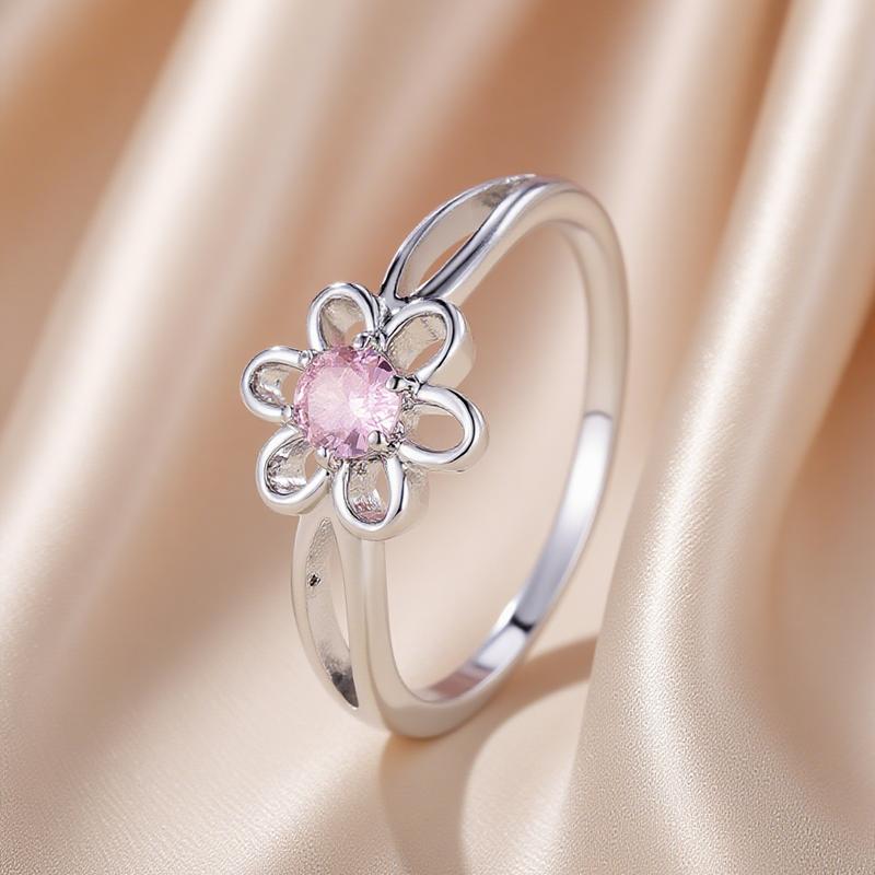 

Милые кольца с полым цветком из розового циркона для женщин, простые серебристого цвета, свадебные украшения для вечеринки, подарок 5