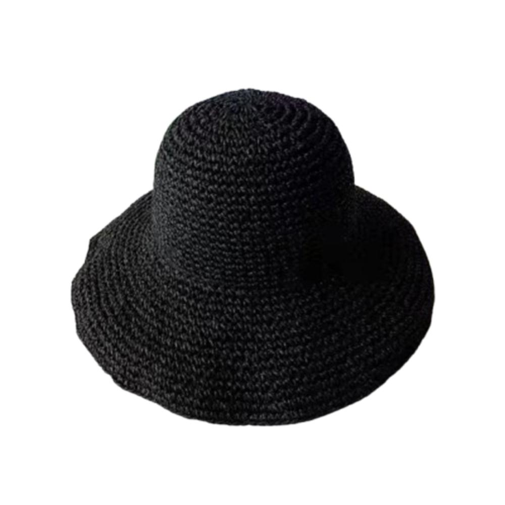 Korean Style Beach Sun Hat Solid Color Summer Bucket Hat Fashion Crochet Straw Hat  Fishing