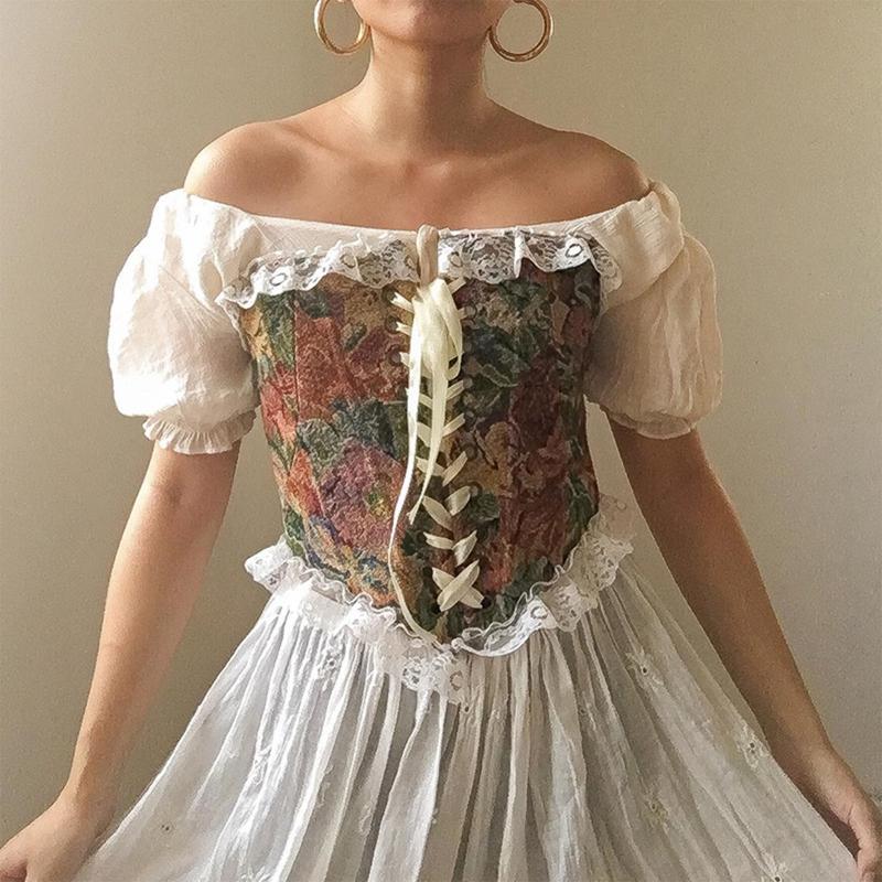 Vintage Floral Corset Vest Push Up Crop Tops Bustier Corset Top Lace Up Corset Top Strapless Bodice Corset Top