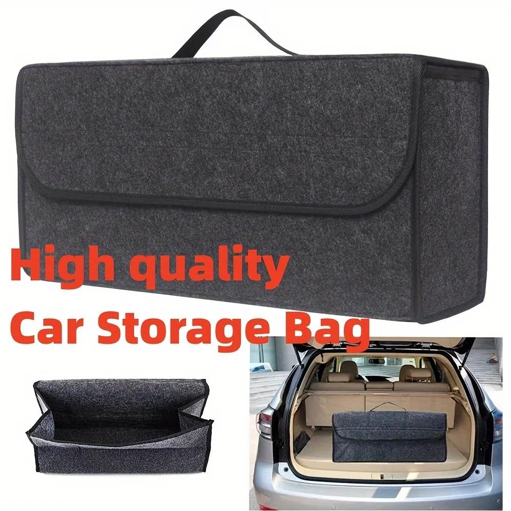 Spacious Canvas Car Storage Box Trunk Organizer With Felt Cloth Interior - Car Interior Tidying Container For Easy Storage