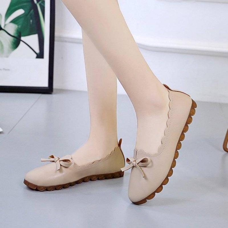 Fashion Shoes For Women Luxury Leather Casual Round Toe Moccasins With Bow Woman Flats Novelties And Low Price Elegant Fashionable A