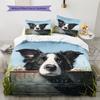 Border Collie and Grassland Pattern Bedding Home Decoration Birthday Gift (1 * Duvet Cover + 2 * Pillowcase, Without Core)